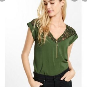 Express dark green lace detail top